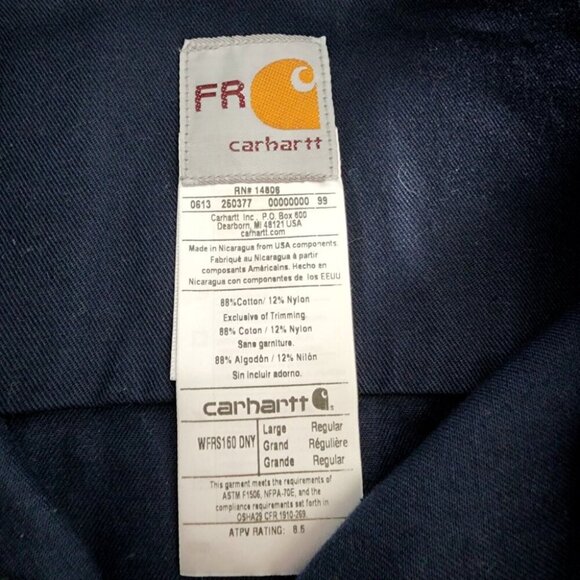 Carhartt Women's Flame Resistant Twill Shirt Navy LS WFRS 160 NFPA 2112 L - Picture 8 of 12